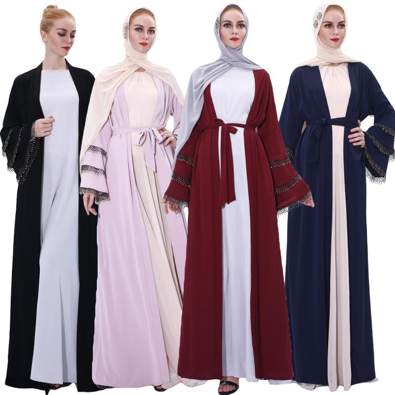 

Muslim Women Long Dress Open Front Abaya Dubai Kaftan Jilbab Islamic Kimono Cardigan Arab Robe Turkish Cocktail Maxi Party Gown