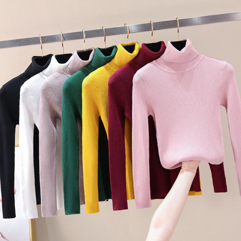 

On Sale 2019 Autumn Winter Women Knitted Turtleneck Sweater Casual Soft -Neck Jumper Fashion Slim Femme Elasticity Pullovers, Black