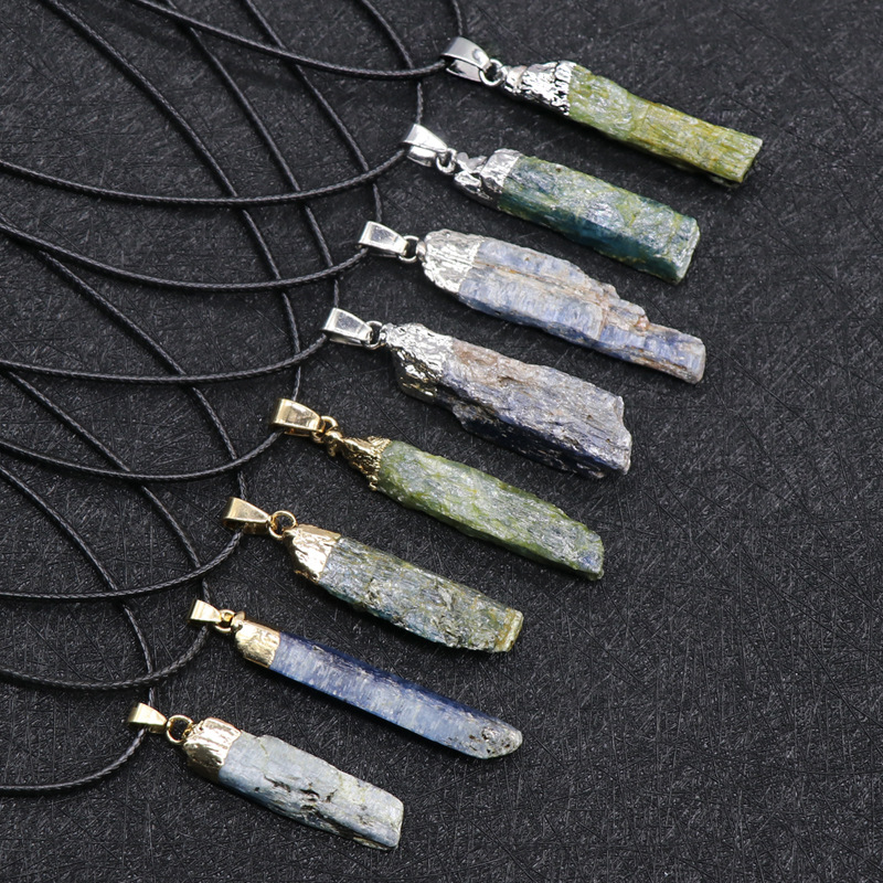 

Pendant Necklaces 1pc Raw Pendulum Healing Mineral Natural Blue Kyanite Quartz Necklace Real Stone Green Crystal Choker For Women