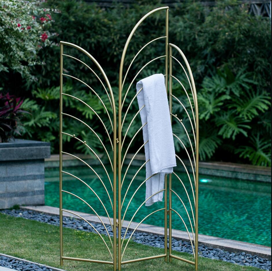 Bathroom Dividers light luxury iron foldRoom Divider clothes and hat rack folding screen movable partition-image-510938083