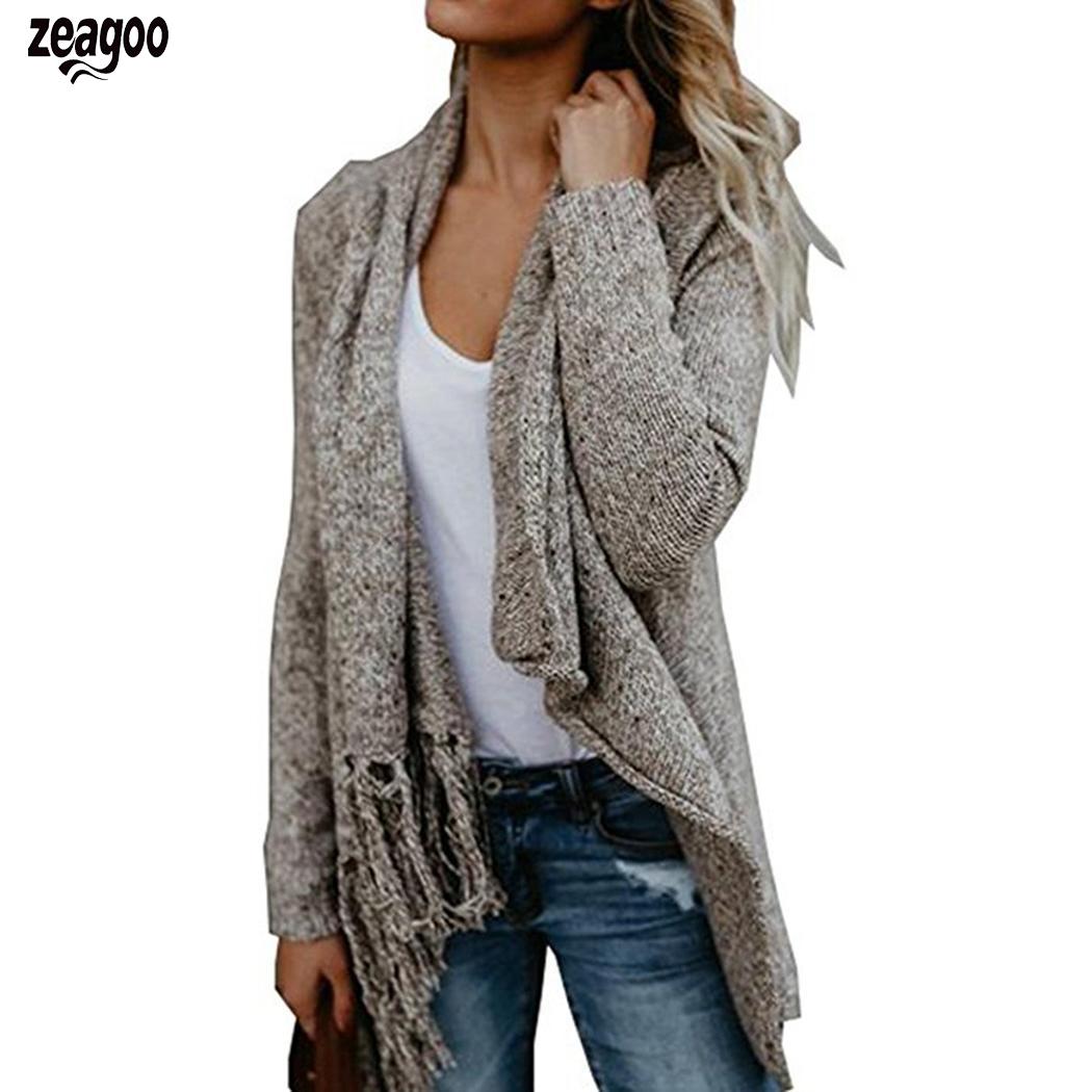 

Women Shawl Fringe Cardigan Knited Tassel Casual Sweater Slim Coat Long Sleeve Winter Fashion Outwear Solid, Army green