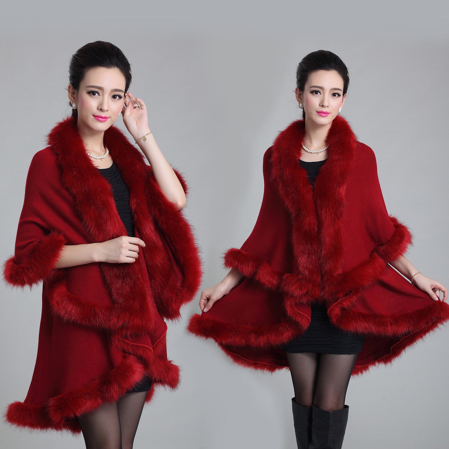 

Bridal Cape Satin Medium-length-cape with Fur Trim Wedding Cloak Handmade Cape Dress Fur Shawl Wedding Jackets Wrap