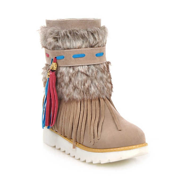 

Hot Sale-Women Winter Boots Lady Warm Shoes snow boot Fringe Plus Size Christmas Dropshiping zapatos de mujer Rome Style Winter Shoes, Black