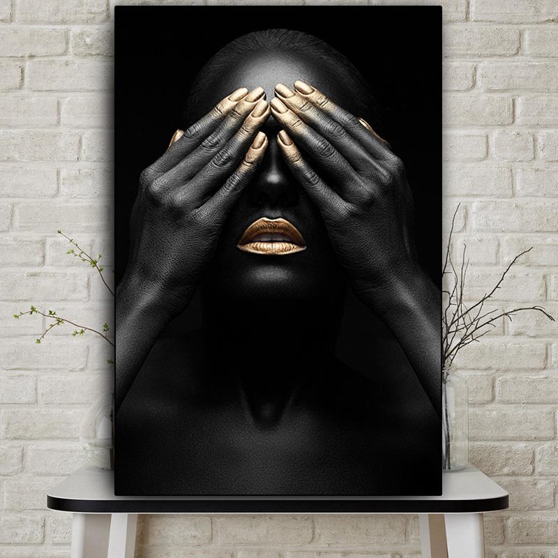 2021 Black Hand And Gold Lip Nude Woman Painting On Canvas Cuadros