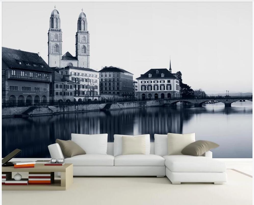 

3d wallpaper custom photo mural Black and white retro ink city architectural landscape home decor living room wallpaper for walls 3 d, Non-woven wallpaper