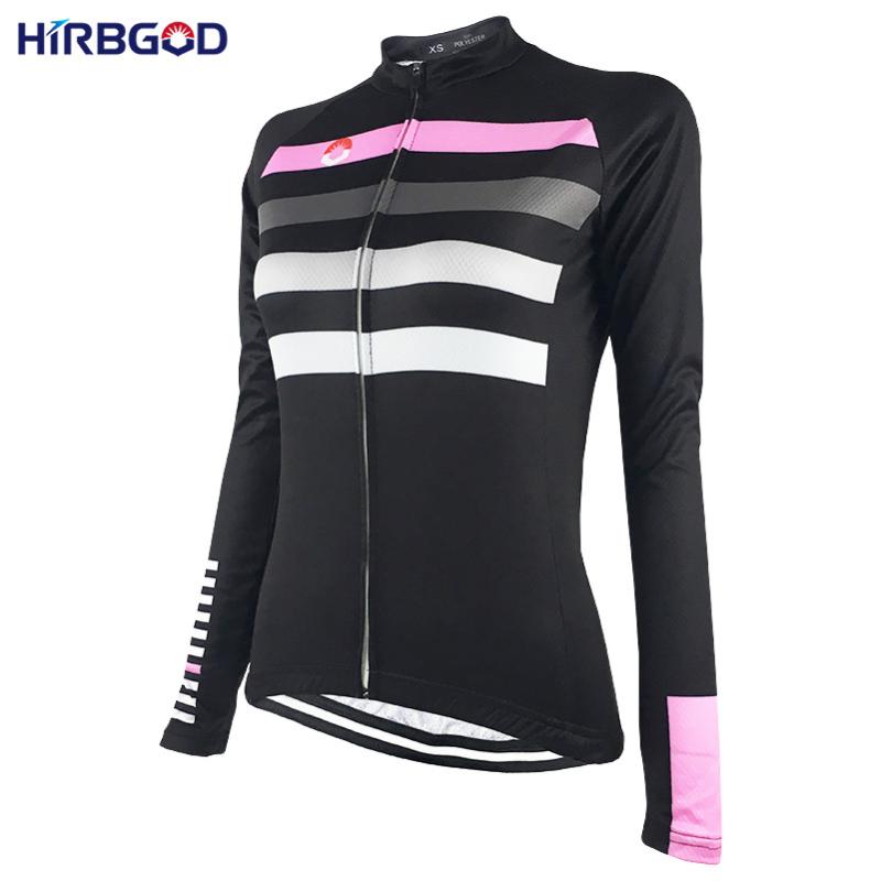 

HIRBGOD Women's Pink Stripe Cycling Shirt Long Sleeve Lady Lightweight Sport Riding Bicycle Bike Cycling Jersey Clothing,HK038, Nr172
