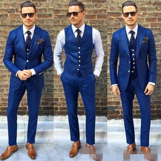 

Tailor Made Blue Suits For Beach Wedding Slim Fit 3 Piece Groom Tuxedos Prom Party Man Suit Groomsman Best Man Attire, Black