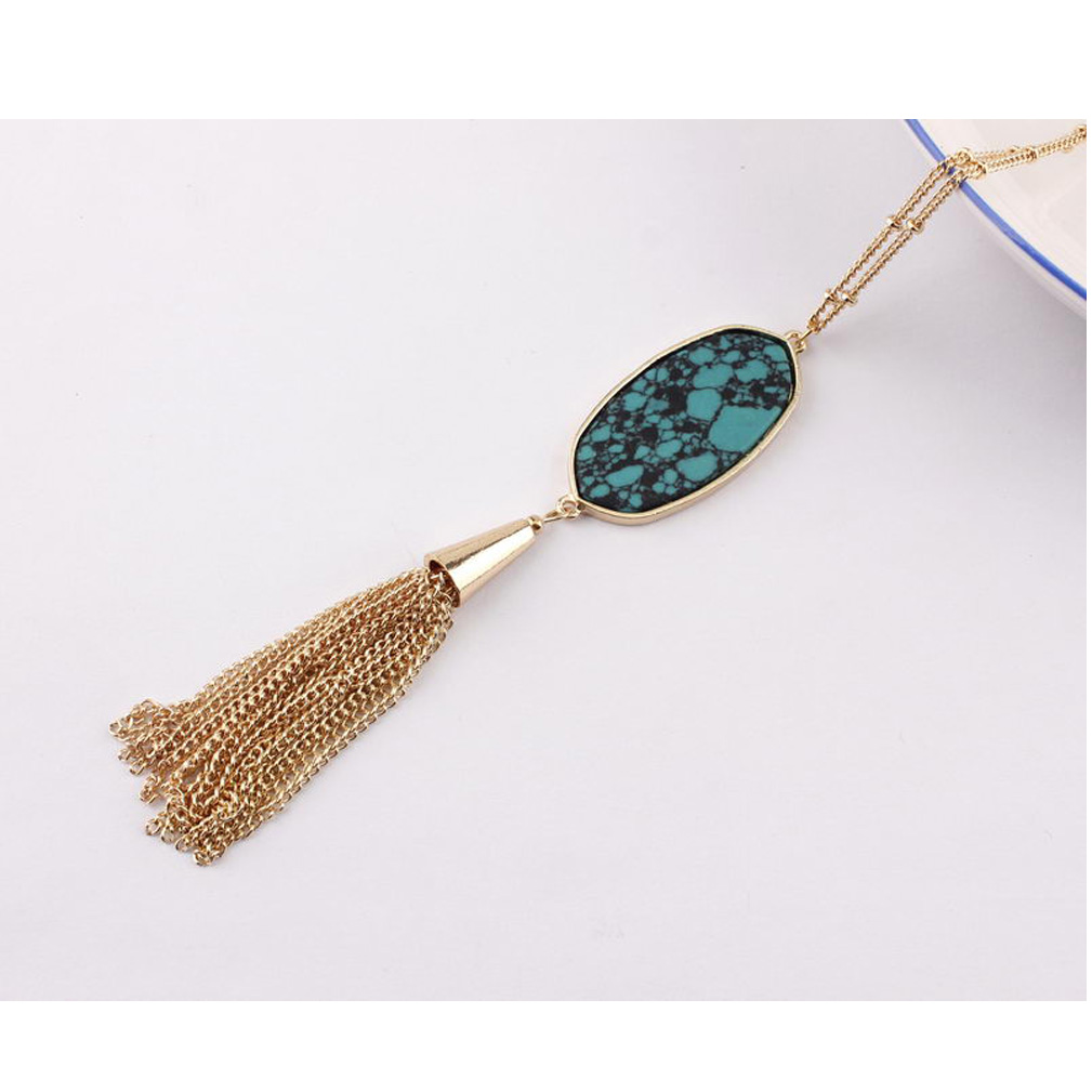 

Small Wholesale Kendra Style Women Jewelry Chic Long Sweater Chain Oval Abalone Shell Truquoise Leopard Stone Tassel Pendant Necklaces