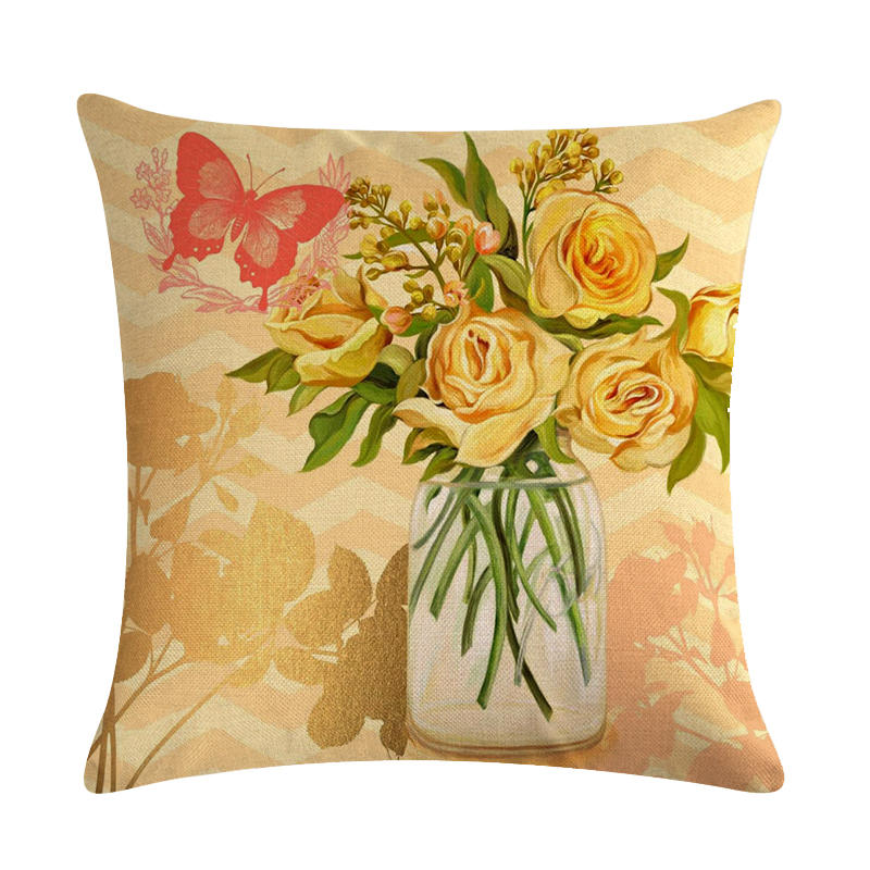 

Flower Arrangement Cotton Linen Cushion Cover Popcorn Pillow Cover Sofa Car Decorative Pillow Covers 45*45 Homer Decor, Style 1