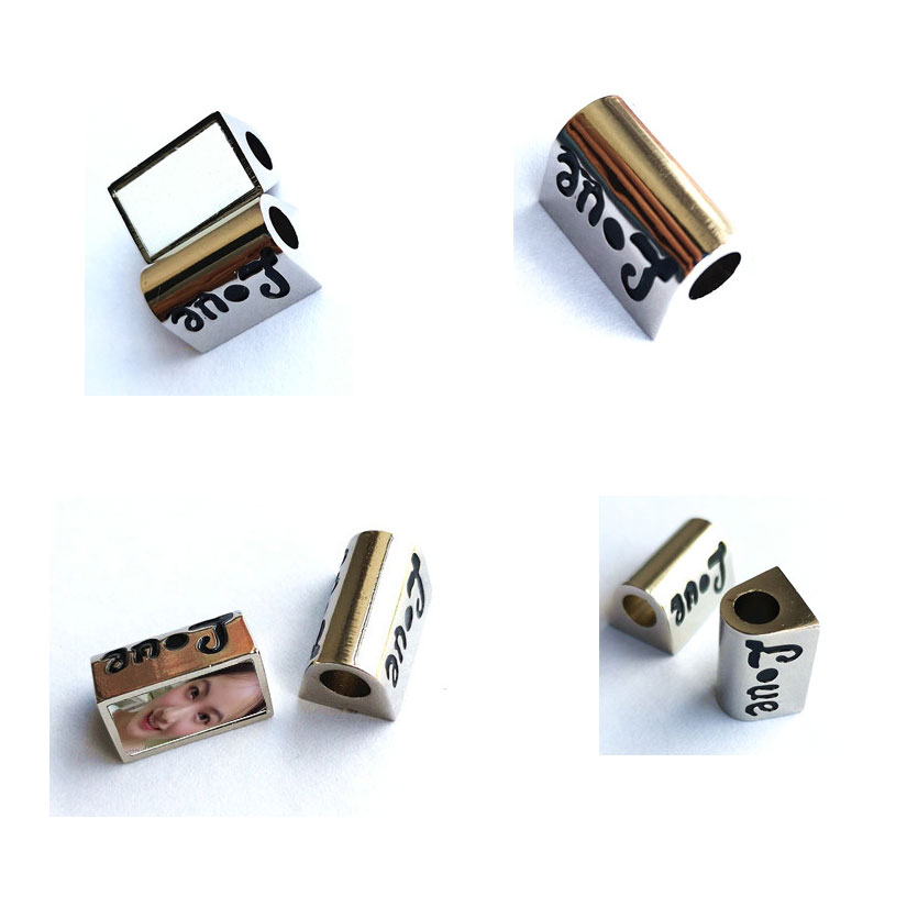 

New arrival sublimation blank heart rectangle photo bead metal Slider big hole 5MM charms hot transfer printing consumables material