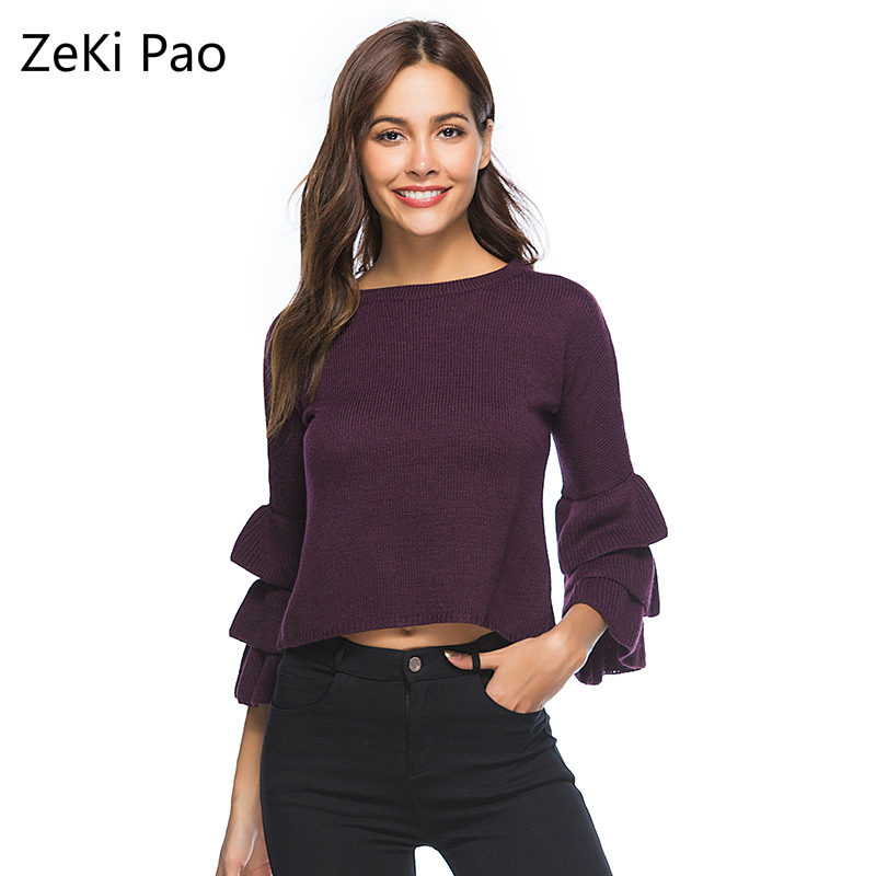 

Spring and Autumn Women's Sweaters and Pullovers Korean Casual Slim Slim Fashion Pure Knit Pullover Sweaters, Black