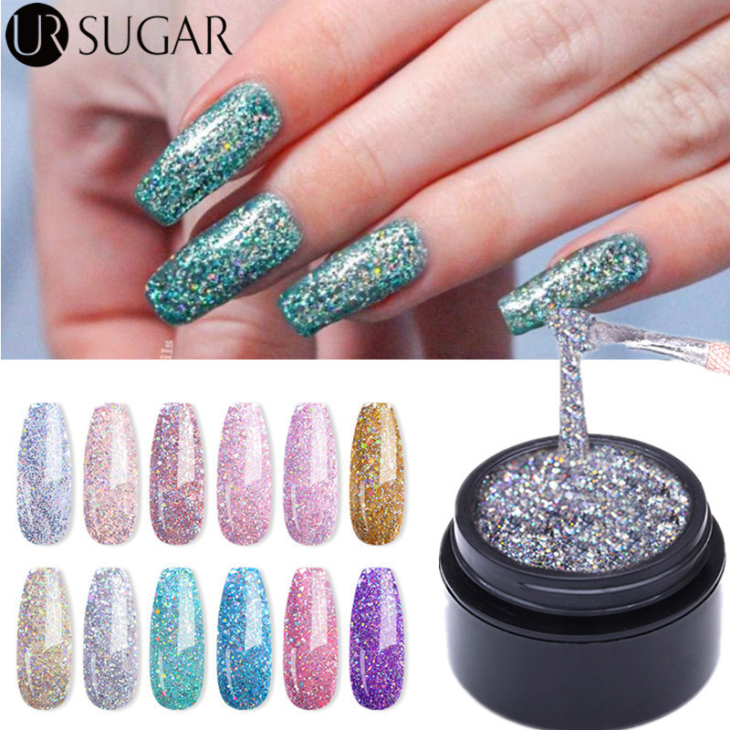 

UR SUGAR Platinum Gel Nail Polish Shiny Glitter Sequins UV Gel Varnish Semi Permanent Hybrid Soak Off UV LED Polish DIY, 69