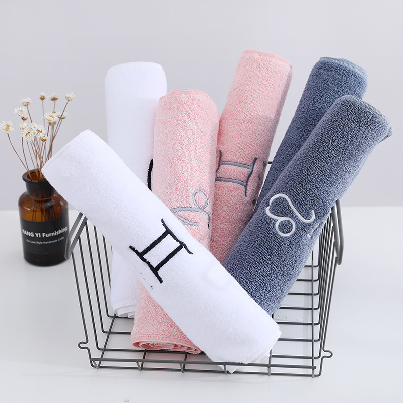 

34x74cm 3 color Cotton Thick Soft Towels for Adults with Constellations Letters Embroidered Bath Face Towel Gift Towels, Jinniu
