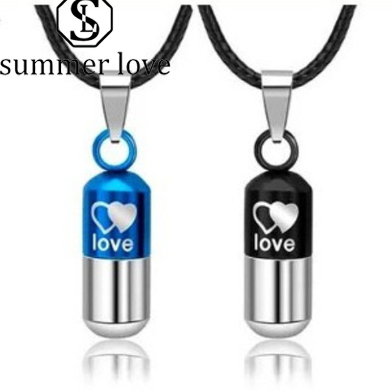 

capsule pill pendant necklace classic couple pendant necklaces space stainless steel leather necklace valentines day gift