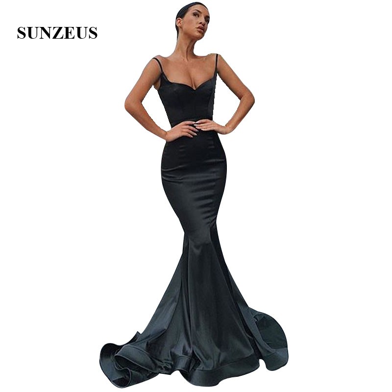 

Mermaid Long BLack Party Dress Women Evening Gowns 2020 Spaghetti Straps Simple Elegant Formal Dress Lady