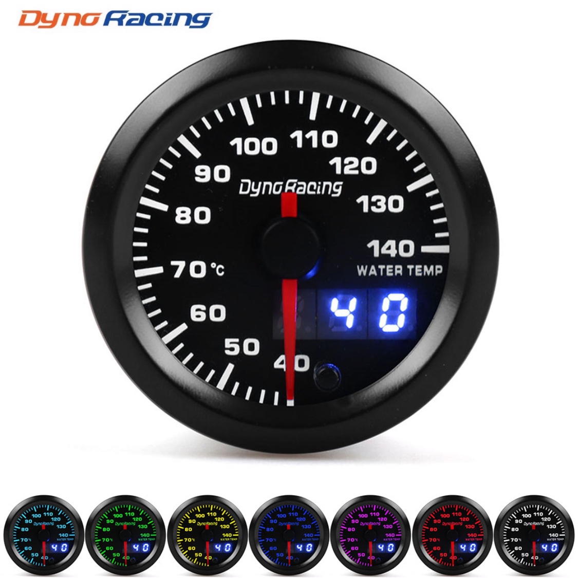 Dynoracing double affichage 52MM 7 couleurs jauge de température d'eau 40-140 Celsius mètre temp eau avec moteur pas à pas capteur de température