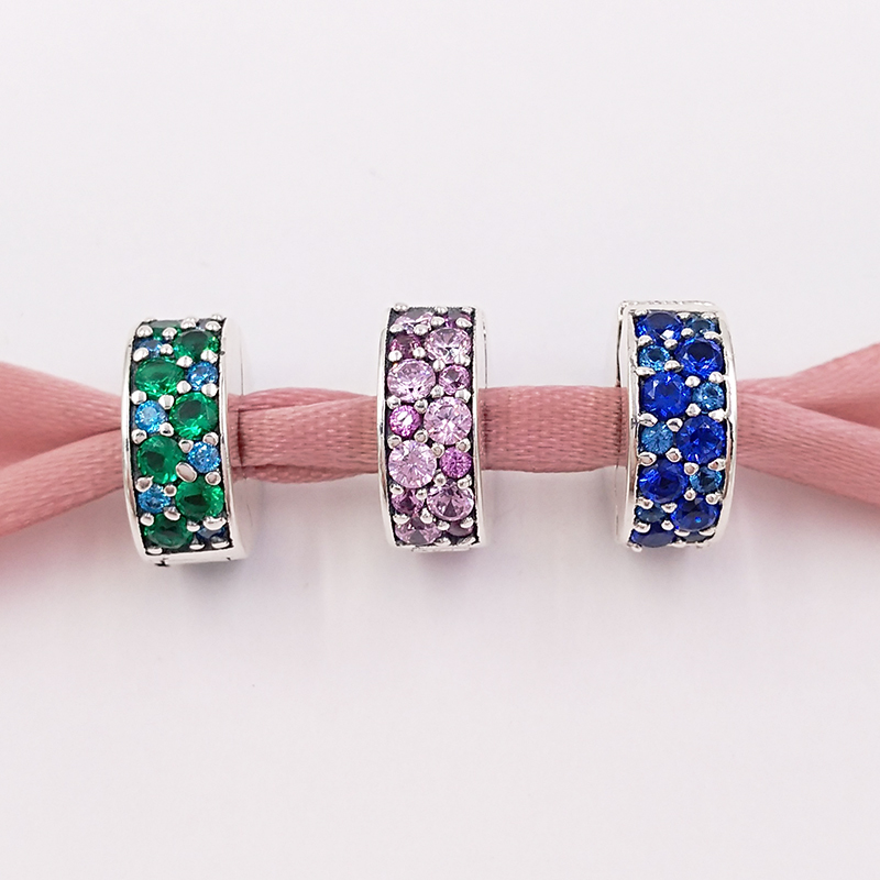 

Authentic 925 Sterling Silver Beads Purple Mosaic Shining Elegance Spacer Clip Charms Fits European Pandora Style Jewelry Bracelets & Neckla