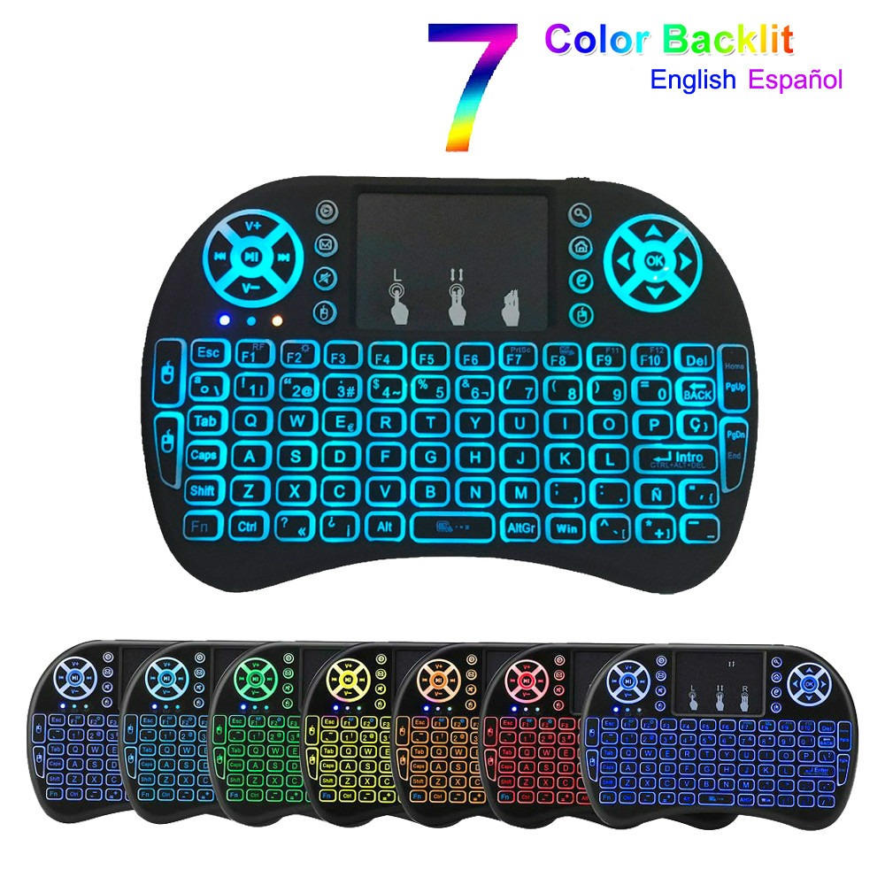 

i8 keyboard backlit English España French Air Mouse 2.4GHz Wireless Keyboard Touchpad Handheld for Android TV Box H96 max A95X F3 X96