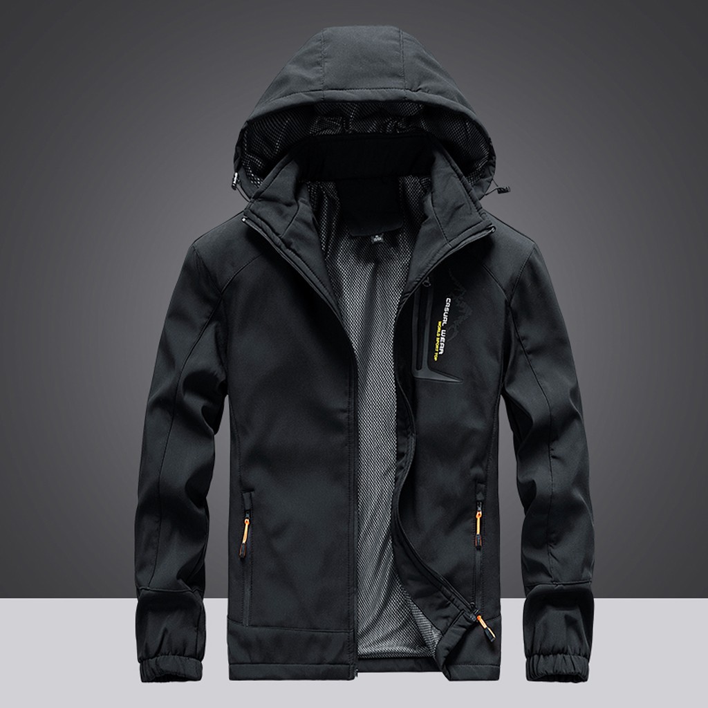 

Nice Mens Autumn Casual Fashion Outdoor Parkas Waterproof Quick-drying Breathable Sport Camping Outdoor Coat, Black