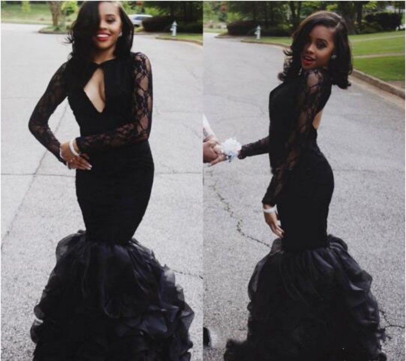 

2020 Backless Sexy Mermaid Evening Dresses Tulle Lace Prom Dress Floor Tarin Long Sleeve Special Occasion Dresses, Gold