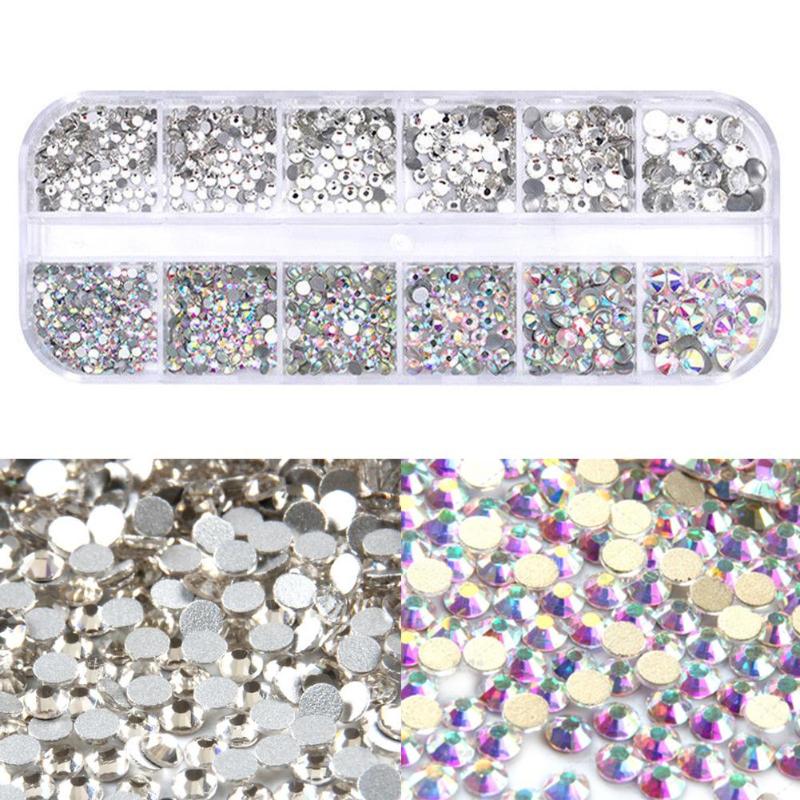 

1 Box Multi Size Glass Rhinestones Mixed Colors Flat-back AB Colors Tip 3D Charms DIY Tips Manicure Nail Art Decorations