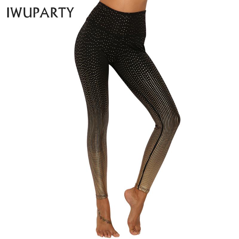 

Fashion Stamping Gold Dots Yoga Leggings Sexy Shine Fitness Running Gym Leggings High Waist Sport Pants Women Casual Yoga Pants, Black