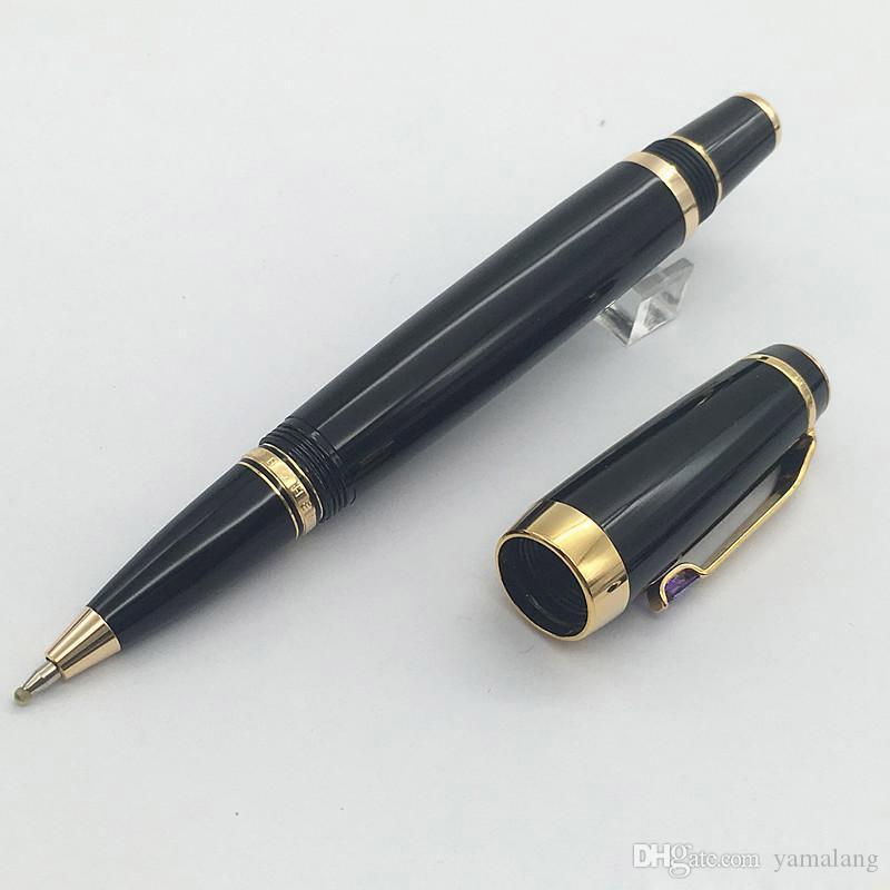 

Free Shipping - black resin wholesale Roller ball pen novelty Design gold clip Luxury pen with random diamond