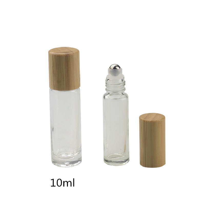 

10ml Essential Oil Roll On Bottle Bamboo Cap Transparent Glass Bottle Stainless Steel Bead Perfume Cosmetic Packing 15ml