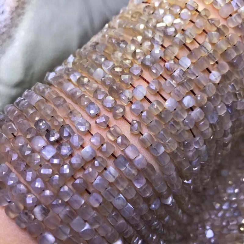 

silver moonstone square faceted 4-5mm for DIY jewelry making loose beads FPPJ wholesale beads nature gemstone peace buckle