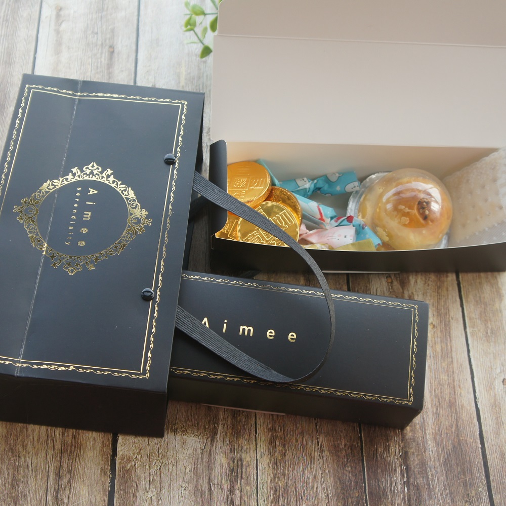 

10 Boxes 5 Bag Set Black Gold Aimee Design Paper Box Cookie Candy Macaron Birthday Romantic Wedding Gift Packaging Use