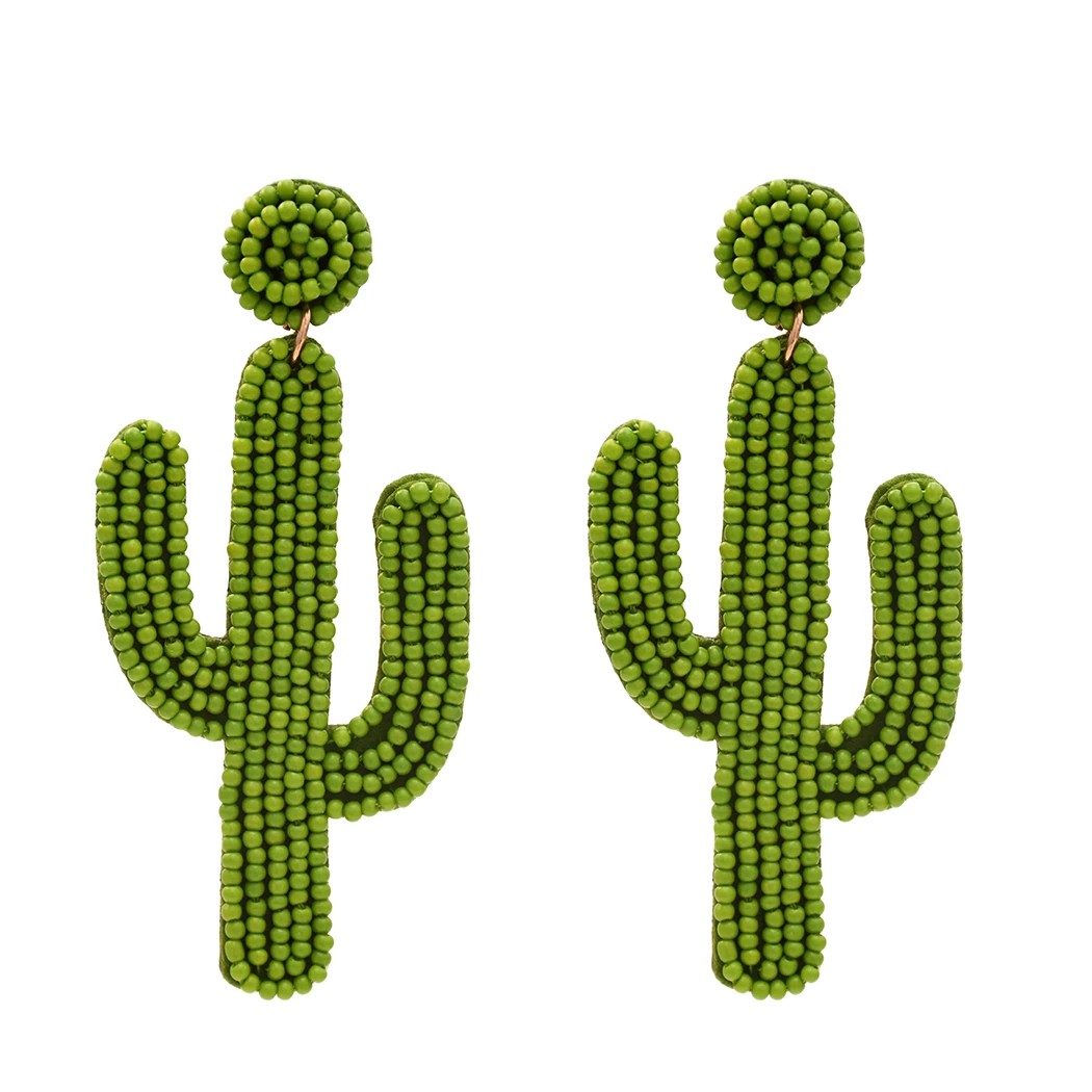 

Statement Acrylic Bead Cactus Drop Earrings For Women Handmade Seed Beaded Tropical Fruit Dangle Earrings Cute Beach Jewelry