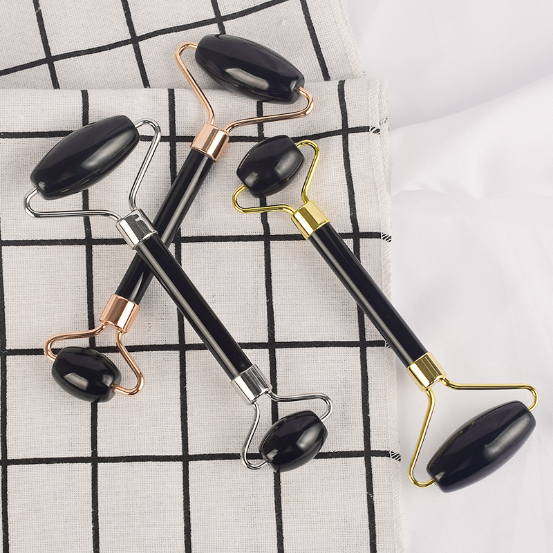 

Tamax JD009 Black face Jade Roller 100% Natural quatz facial massager White clear box package and weled metal DHL free shipment