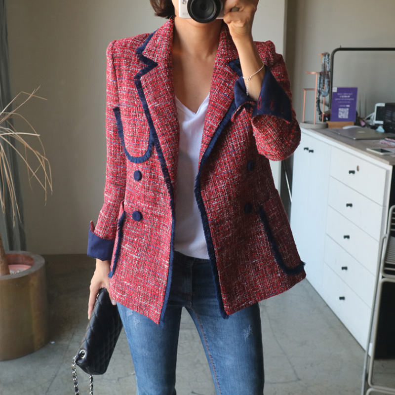

Korean Casual Ladies Blazer Loose Solid Red Stylish Suit Jacket Vintage Blezer Feminino Women' Clothing Spring Autumn MM60NXZ