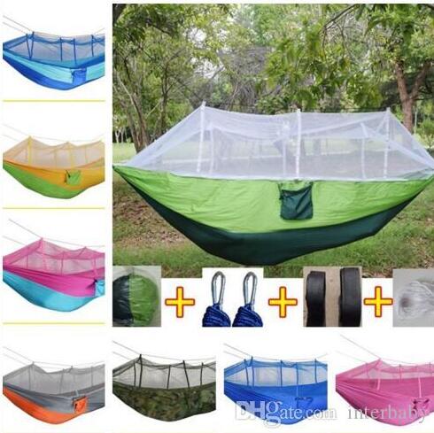

Hammock with Crib Netting Outdoor Double-person Parachute Portable Handy Fabric Mosquito Net Field Hiking Camping Tent Garden Swing Hanging Bed 260*140TLYP471, Message your colors