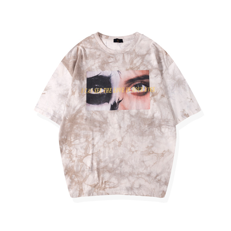 

Januarysnow Brand Designer Printed Tie Dyeing Street T-shirt Men Crew Neck Hipster Tshirts Cotton Tee Shirts for Men, Multi