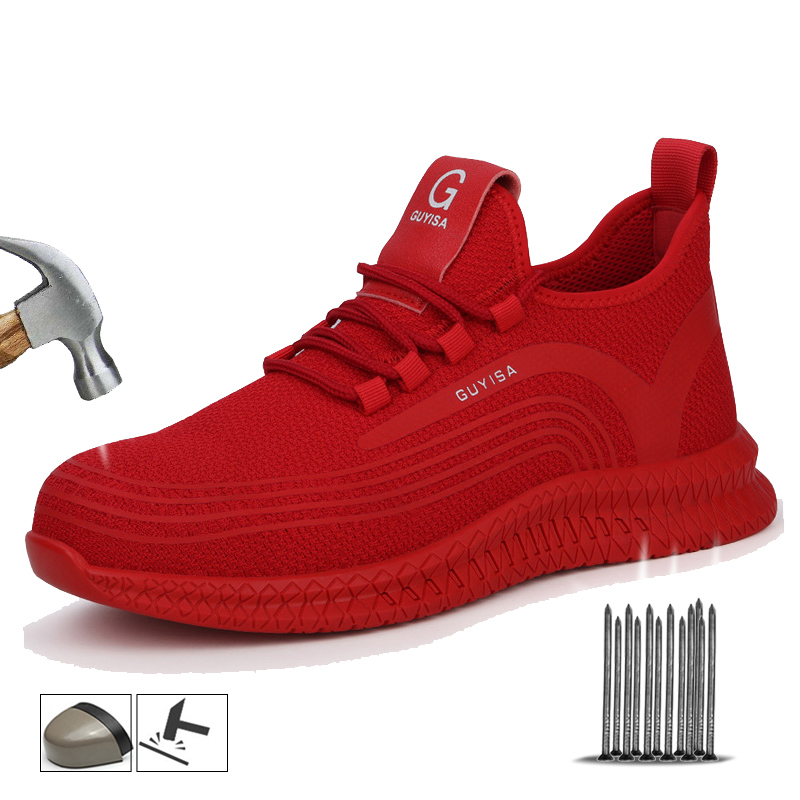 

Yadibeiba Work Safety Shoes Breathable Anti-smashing Steel Toe Work Boots Indestructible Men Boots Breathable Safety Shoe, Red