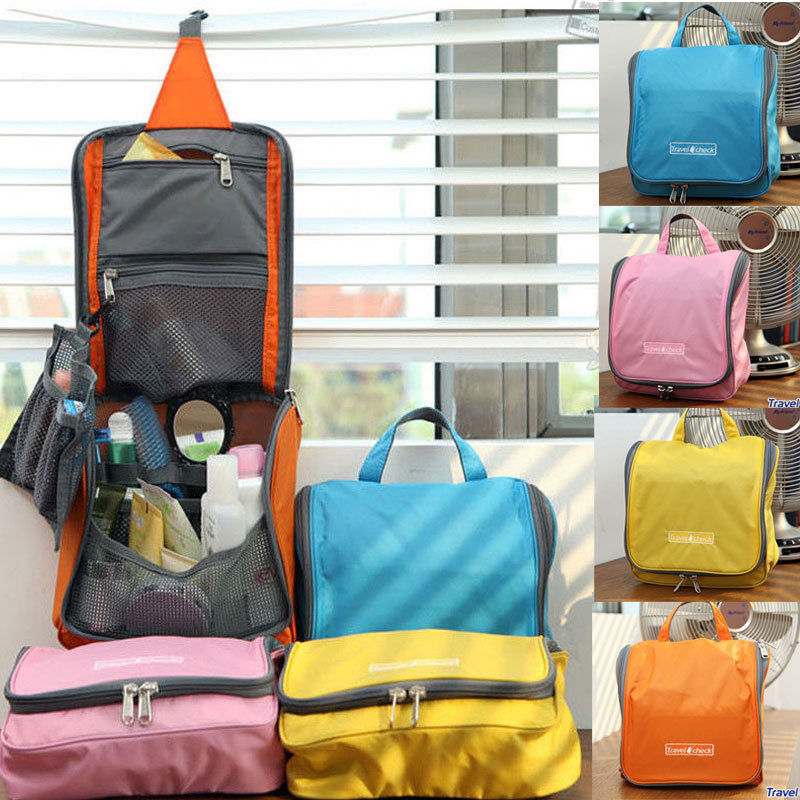 

New Solid Travel Cosmetic Makeup Toiletry Case Nylon Waterproof Fabric Wash Organizer Storage Pouch Hanging Bag