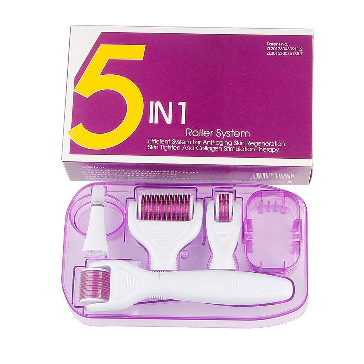 

5 In 1 Derma Roller Cosmetic Needling Instrument Microneedle Roller For Face Micro Needle Facial Roller-Includes Storage Case