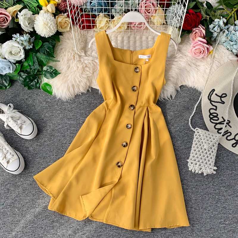 

Summer Dress Women Clothes 2020 Korean Vintage Sleeveless Short Vestidos Sexy Elegant Ladies Boho Party Dresses Robe Femme W3028, Yellow