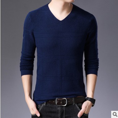 

Men Autumn Winter Brand Quality Cotton Mens Sweaters V Neck Pullovers Men Solid Embroidery Sweater Slim Fit Pullover, Black
