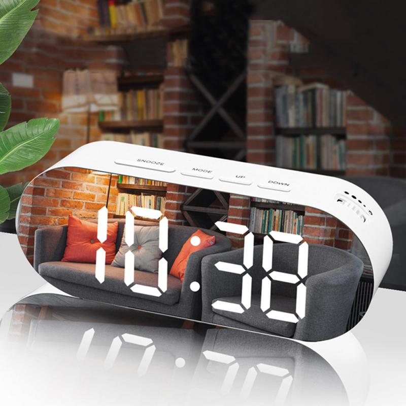 

LED Alarm Clock Creative Makeup Mirror Alarm Display Support Plug-In Dual USB For Office Study Home Desk Clock Gift