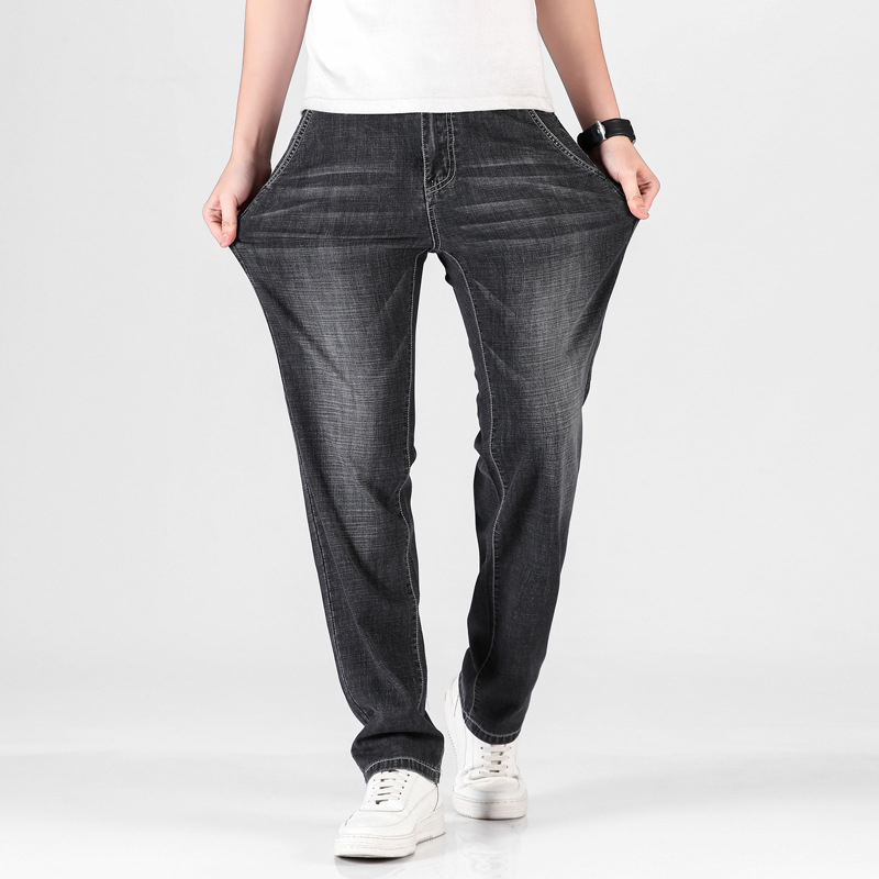 

Spring Summer Autumn Big Size Men Jeans 29-46 Classic Straight Jeans Male Elastic Loose Casual Denim Trousers Brand Pants Gray