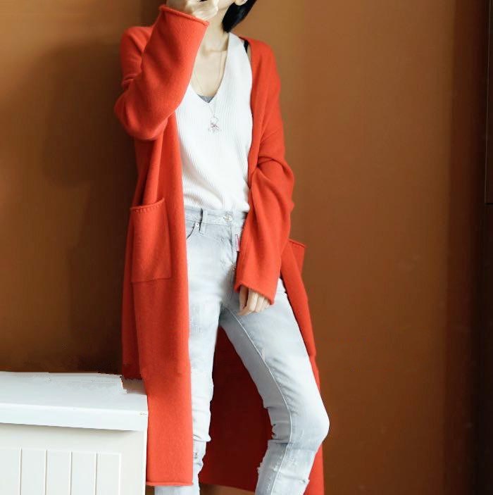 

2019 Autumn Winter Women' Sweaters Korean Style Minimalist Solid Multi Colors Casual Long Cardigan Tops, Black