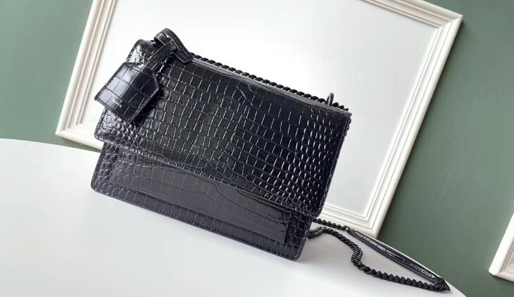 

5A top Quality 442906 22cm Sunset Medium in Crocodile-Embossed Shiny Leather Shoulder Bag,Alligator,with Dust Bag+Box,DHL Free Shipping, 442906 crocodile_03
