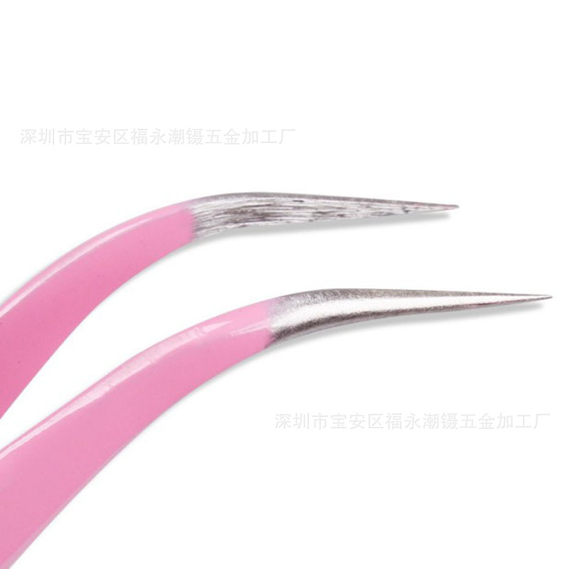 Precision Pink Stainless Steel Tweezers Straight Pointed/Elbow Beauty