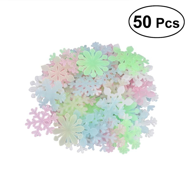 

50PCS 3D Luminous Fluorescent Snowflake Wall Stickers Decals Window Clings Christmas Party Decor Background Wall Decoration
