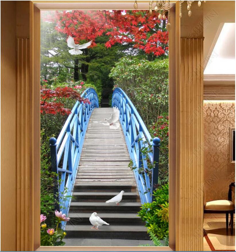 

3d wallpaper custom photo the mural Forest blue bridge flying pigeon porch background wall decoration muals wall paper for walls 3 d, Sky blue