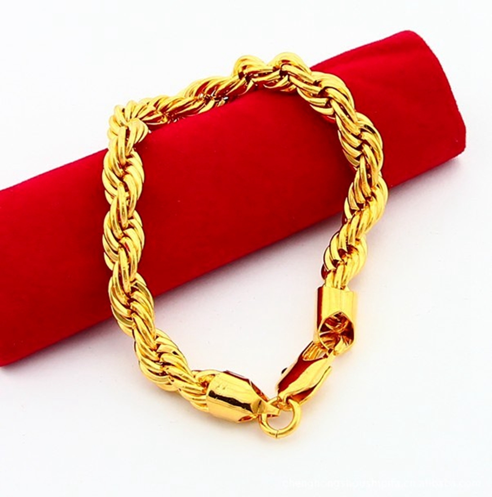 6mm Thick Rope Bracelet Chain 18K Yellow Gold Filled Classic Mens Bracelet Trendy Male Jewelry Present Twisted High-polished-image-496808007