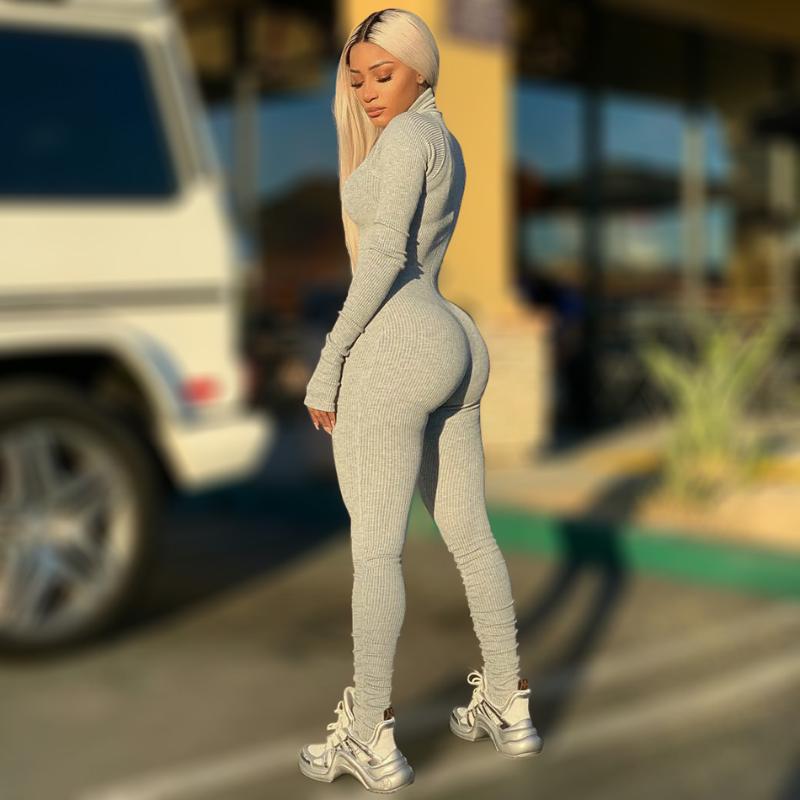 

Jai Nice Inspired Ribbed Jumpsuits Extended Long Sleeves and Long Legs with Thumbhole Cuff Grey Rib Jumpsuit