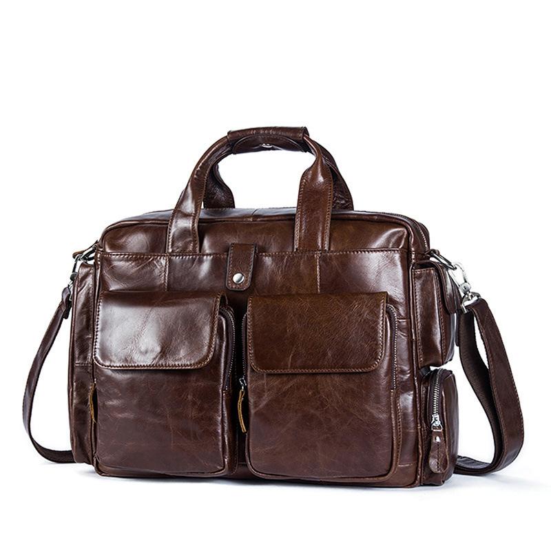 

crazy horse Genuine Leather bag Men business Bags Messenger Bag laptop Male Man vintage tote Shoulder Crossbody bags Handbags, Brown